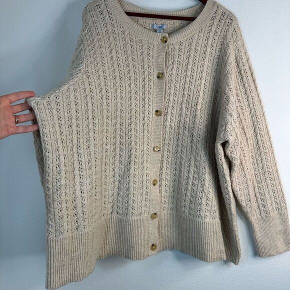 Croft & Barrow Beige Pointelle Knit Button Front Cardigan Sweater Womens 3X - Picture 4 of 10